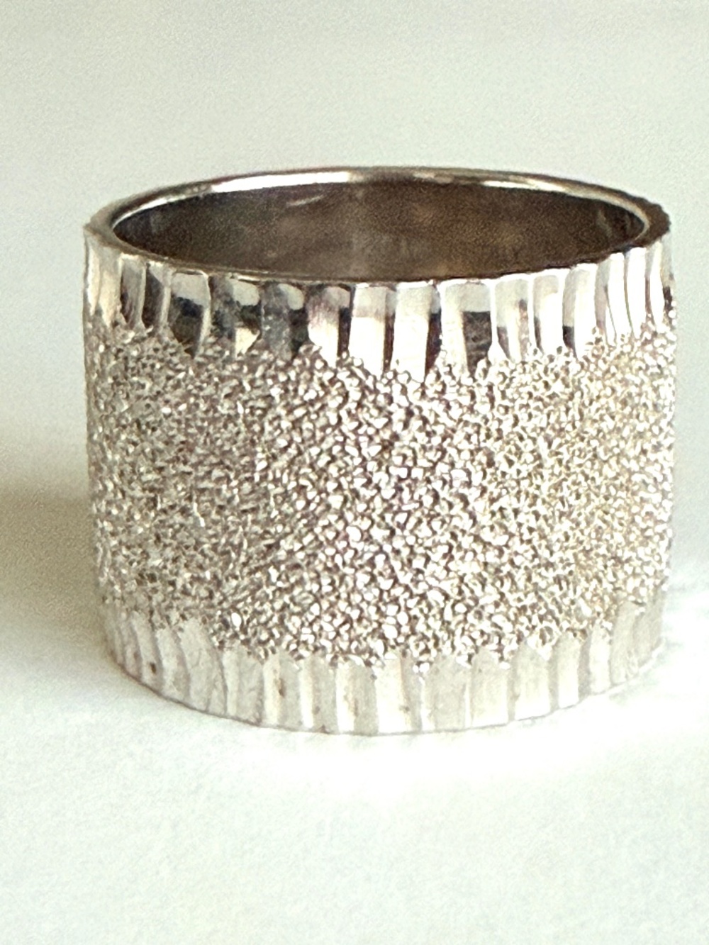 Sterling Diamond Cut & Fluted Very Wide Band Ring Size 7